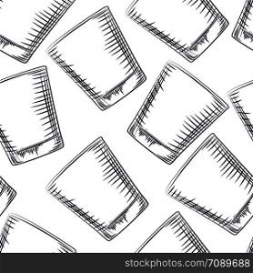Hand drawn old fashioned glass seamless pattern on white background. Engraving style vector illustration. Hand drawn old fashioned glass seamless pattern on white background.