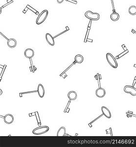 Hand drawn old keys. Vector seamless pattern.. Vector seamless pattern with keys.