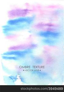 Hand drawn ombre texture. Watercolor painted light blue and violet background space for text. Vector illustration for wedding, birhday, greetings cards, web, print, scrapbooking.