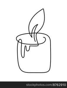 Hand drawn one line vector burning candle art logo icon. Continuous Christmas advent outline illustration for greeting card, web design isolated holiday invitation.. Hand drawn one line vector burning candle art logo icon. Continuous Christmas advent outline illustration for greeting card, web design isolated holiday invitation