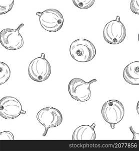 Hand drawn onions on white background. Vector seamless pattern. . Sketch vegetables. Vector pattern