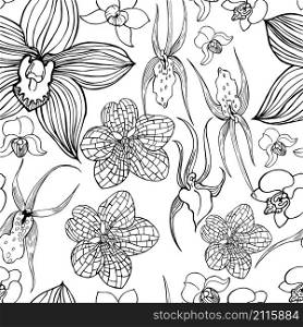 Hand drawn orchids.Vector seamless pattern