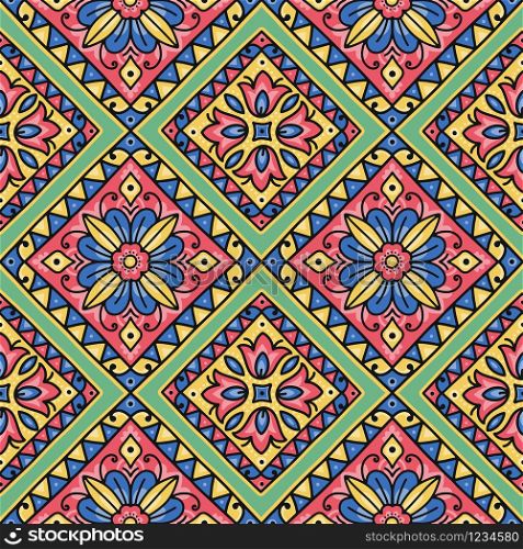 Hand drawn ornamental seamless pattern in medieval style. Traditional folk elements for textile, paper, fabric and other type of printed products.