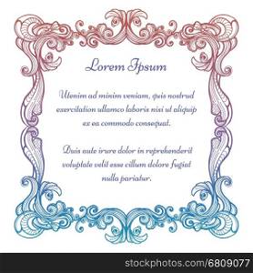 Hand drawn ornate colorful vintage frame. Hand drawn ornate frame vector illustration. Colorful vintage frame isolated on white background