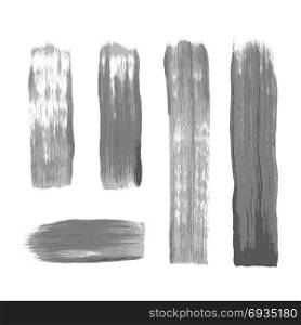 hand drawn paint brush texture. vector grey tones artistic hand drawn paint brush realistic texture strokes decoration elements set isolated white background