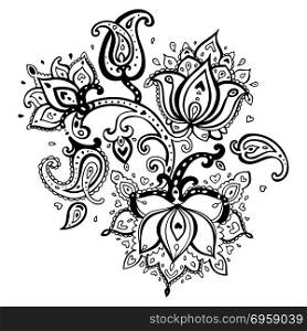Hand Drawn Paisley ornament.. Paisley ornament. Lotus flower. Vector illustration isolated. Hand Drawn Paisley ornament.
