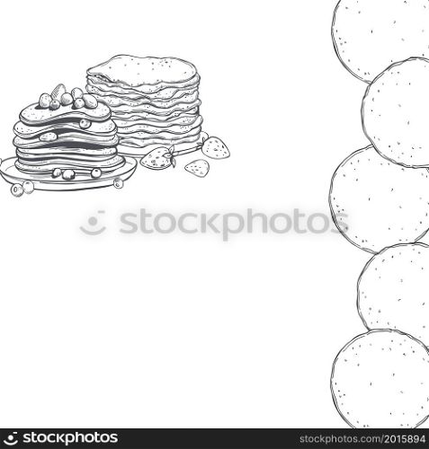 Hand drawn pancakes. Vector background.