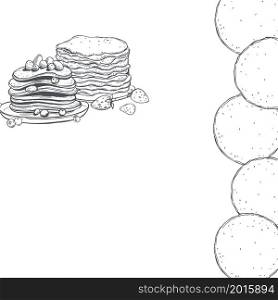 Hand drawn pancakes. Vector background.