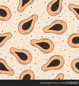 Hand drawn papaya fruit seamless pattern. Vector illustration.