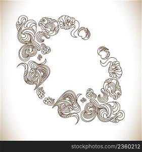 Hand drawn pattern. Unusual floral ornamental template. Abstract monochrome pattern.
