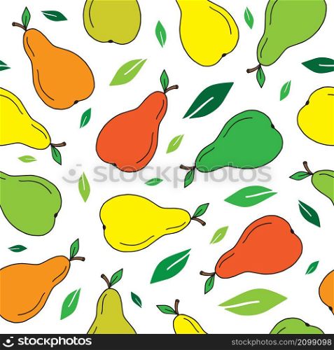 Hand drawn pear fruit seamless pattern. Vector illustration.