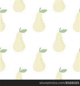 Hand drawn pear seamless pattern. Continuous background with fruits. Pear print with leaves for textiles, packaging, wallpaper and design. Model organic healthy food vector illustration. Hand drawn pear seamless pattern
