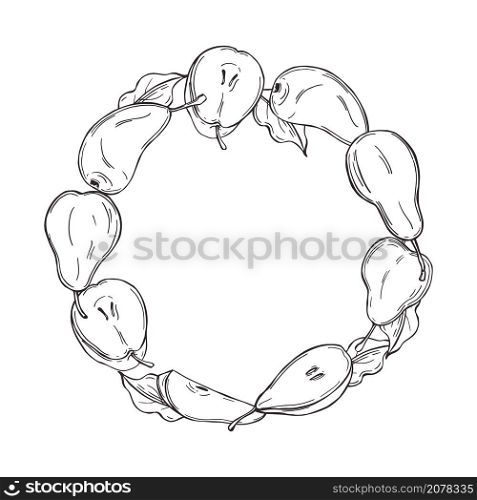 Hand drawn pears. A circle of fruits on white background. Vector sketch illustration.. Hand drawn pears. Vector illustration.