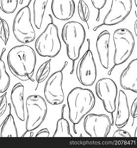 Hand drawn pears on white background. Vector seamless pattern. . Hand drawn pears. Vector pattern.