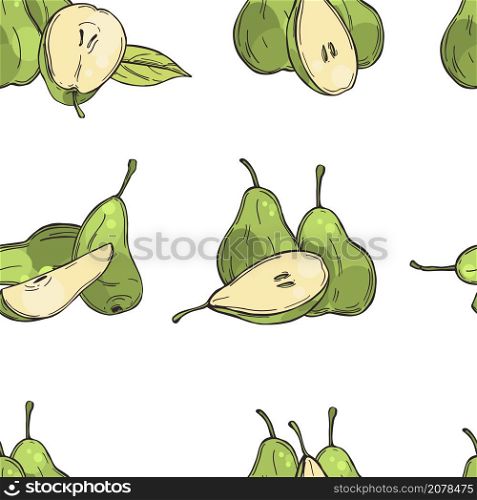 Hand drawn pears on white background. Vector seamless pattern. . Hand drawn pears. Vector pattern.