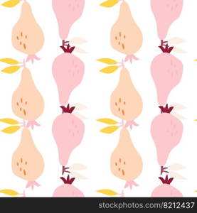 Hand drawn pears seamless pattern. Fruits botanical backdrop. Funny design for fabric, textile print, wrapping paper, children textile, surface. Vector illustration. Hand drawn pears seamless pattern. Fruits botanical backdrop.