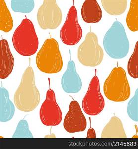 Hand drawn pears. Vector seamless pattern