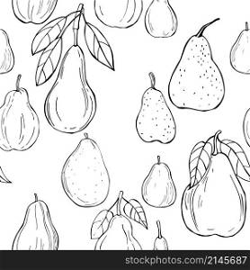 Hand drawn pears. Vector seamless pattern