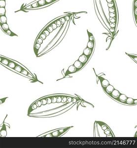 Hand drawn peas on white background. Vector seamless pattern.. Hand drawn peas. Vector seamless pattern.