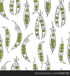 Hand drawn peas. Vector seamless pattern.. Hand drawn peas.