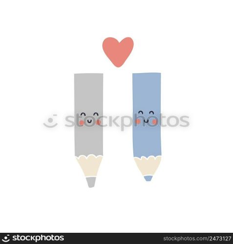 Hand drawn pencils love vector illustration. Design for decoration notebook, planner, notepad, copybook and journal.