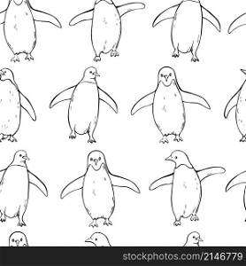 Hand drawn penguins. Vector seamless pattern.