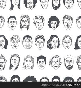 Hand drawn people&rsquo;s faces. Vector seamless pattern.. People&rsquo;s faces. Vector pattern.