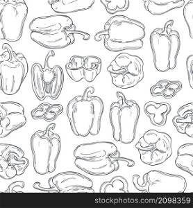 Hand drawn peppers. Vector seamless pattern.. Hand drawn peppers. Vector pattern.