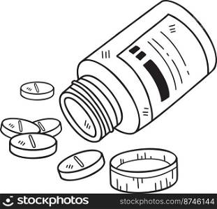 Hand Drawn pills and medicine bottles illustration isolated on background