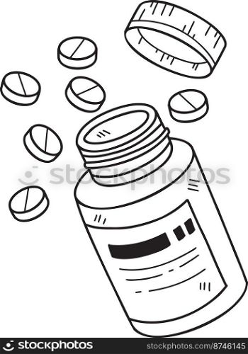 Hand Drawn pills and medicine bottles illustration isolated on background