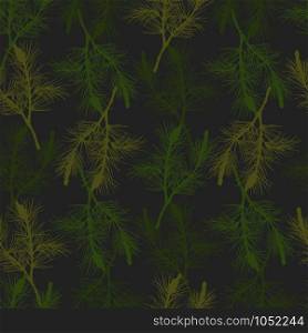 Hand drawn pine branch seamless pattern green and black. Hand drawn pine branch seamless pattern