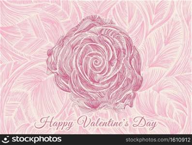 Hand drawn pink rose lines design for valentine’s day card, banner web, poster, etc. Vector illustration
