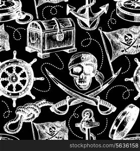 Hand drawn pirate seamless pattern. Sketch vector illustration