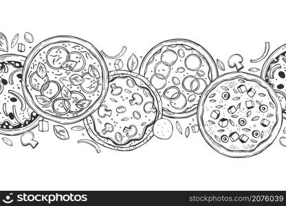 Hand drawn pizza. Vector background. Sketch illustration.. Pizza. Vector background.