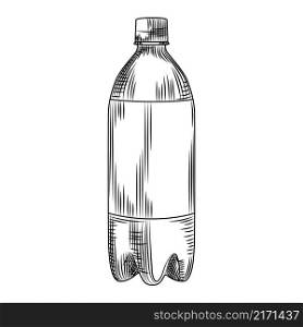 Hand drawn plastic bottle isolated on white background. Engraving vintage style. Vector illustration.. Hand drawn plastic bottle isolated on white background.