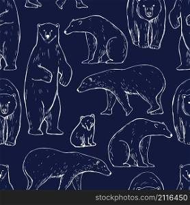 Hand drawn polar bear. Seamless vector pattern. Hand drawn polar bear.