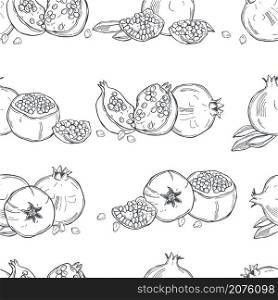 Hand drawn pomegranate on white background. Vector seamless pattern. . Pomegranate. Vector pattern.