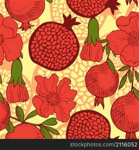 Hand drawn pomegranate.Vector seamless pattern