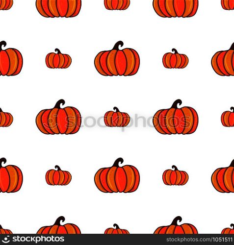 Hand drawn pumpkin cartoon seamless pattern for cover design, fabric texture, wrapping paper. Organic vegetable garden food. Colorful nature vector background.. Hand drawn pumpkin cartoon seamless pattern