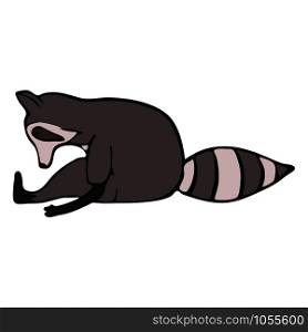 Hand drawn raccoon do yoga. Asana set. Cute wildlife animal character do fitness. Isolated vector design.. Hand drawn raccoon do yoga