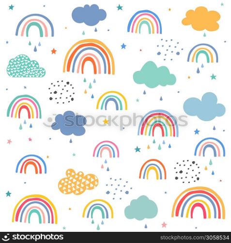 Hand drawn raindrop and cloud pattern
