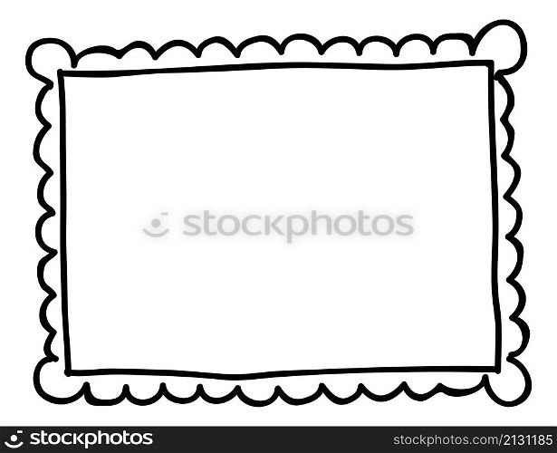 Hand drawn rectangle frame. Cute vintage shape in doodle style isolated on white background. Hand drawn rectangle frame. Cute vintage shape in doodle style