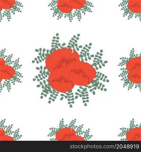 Hand drawn red poppies seamless vector illustration