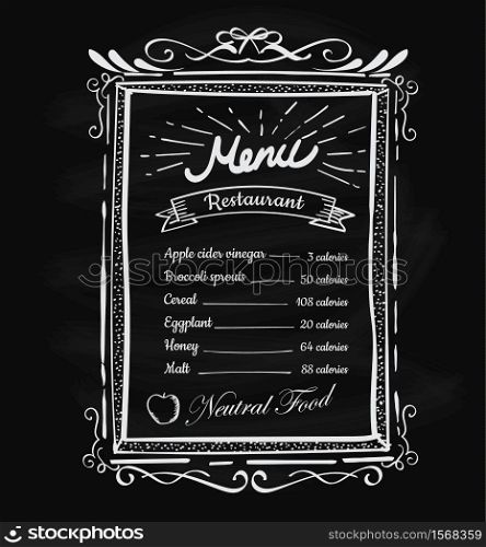 Hand drawn restaurant menu vintage blackboard frame label vector