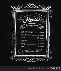 Hand drawn restaurant menu vintage blackboard frame label vector