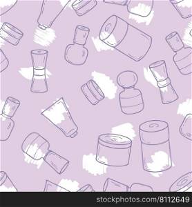 Hand drawn retro style cosmetic jars seamless pattern. Perfect for scrapbooking, poster, textile and prints. Doodle vector illustration for decor and design.