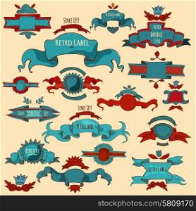 Hand drawn retro style labels colored set isolated vector illustration. Hand Drawn Labels Colored