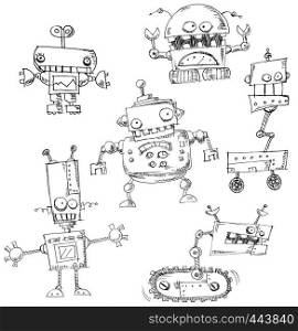 Hand drawn robot doodles isolated