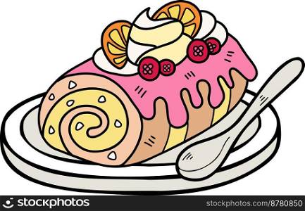 Hand Drawn Roll Cake and Lemon illustration isolated on background