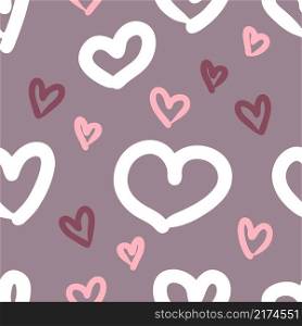 Hand drawn romantic valentine seamless pattern with hearts. Perfect for T-shirt, textile and print. Doodle vector illustration for decor and design.